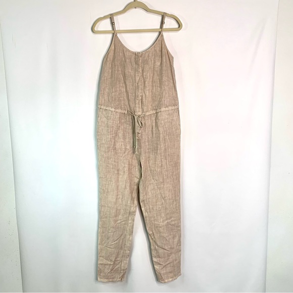 ENZA COSTA French Linen Jumpsuit Sz 0 Tan Sleeveless Neutral Casual - Picture 3 of 12